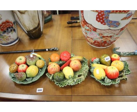 Three Spanish Majolica Ceramic Plates of Fruit