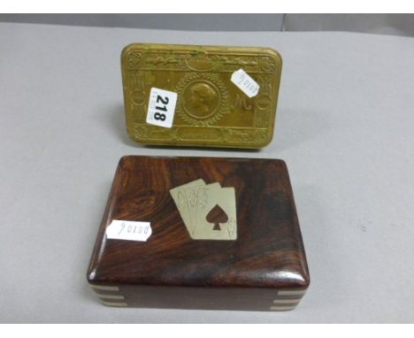World War I Queen Mary Christmas Tin and a Hardwood Playing Card Box