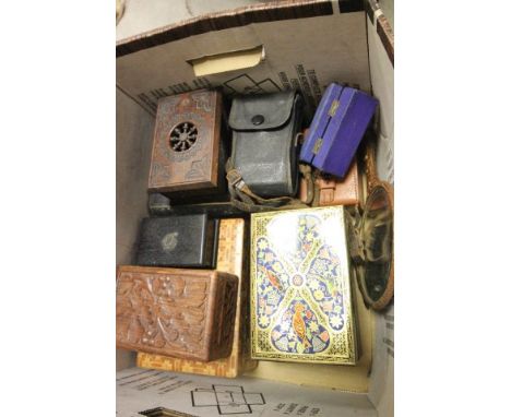 Quantity of Victorian & Later Boxes including Tooled Leather, Wooden plus a Camera, Dressing Mirror and a Cased Brush Set