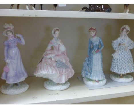 Set of Four Royal Worcester 'The Victoria and Albert Museum' Figurines - 1818 Regency, 1839 Romantic, 1855 The Crinoline and 
