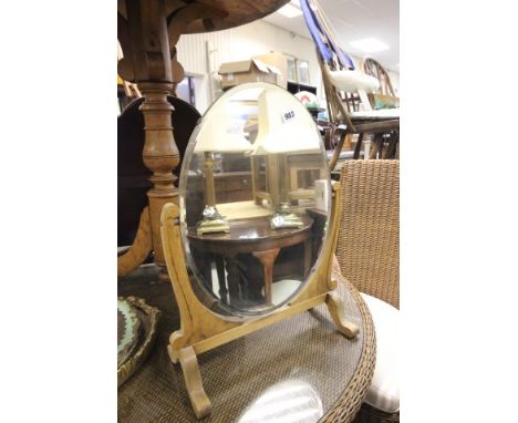 Light Mahogany Swing Mirror, Art Deco Circular Floral Mirror and Two Others
