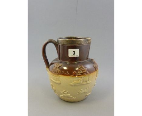 Doulton Stoneware Hunting Jug with Silver Rim