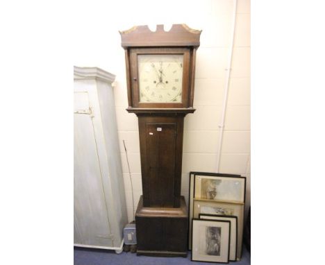 19th century Oak Longcase Clock, the Painted Face with seconds dial and date aperture