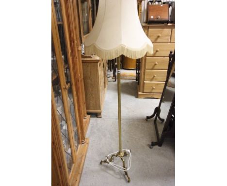 Brass Column Standard Lamp on Tripod Legs with Shade