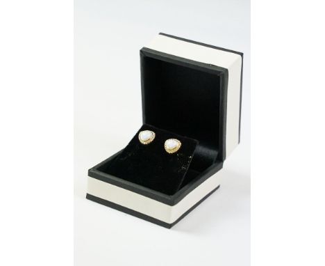 Pair of gold plated and silver opal and CZ earrings 