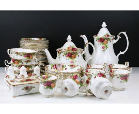 Royal Albert Old Country Roses extensive tea and coffee service. The lot to include 12 teacups, 3 coffee cups, 12 side plates