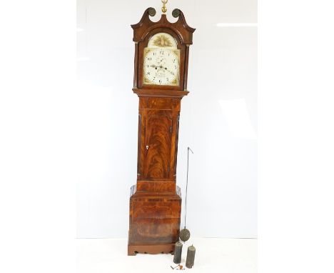 19th Century mahogany longcase grandfather clock by Thomas Wilson of Spalding having a hand painted face with arabic numerals