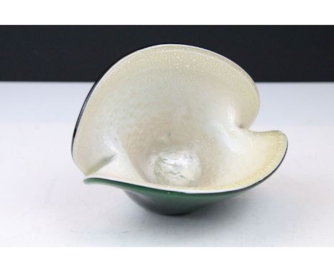 Murano green glass clam housing a glass pearl, approx 14cm wide 