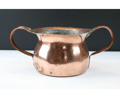 Antique Copper Twin Loop Handled Planter or Jardiniere, 32cm wide 
