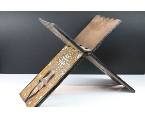 X framed folding stool / table support with mother of pearl inlay, approx 54cm long 