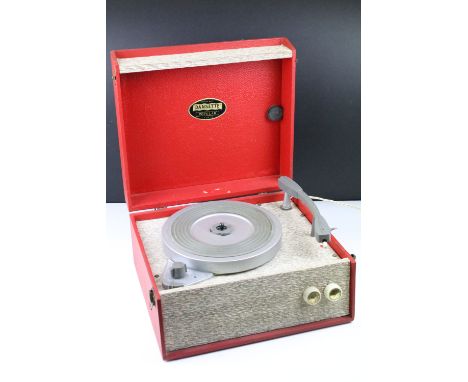 Mid century Retro Red and Textured Gray ' Dansette Popular ' Portable Record Player 