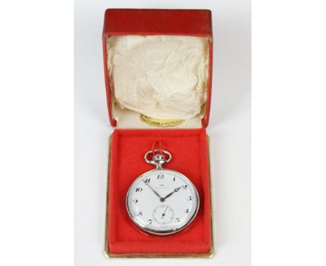 Jaquet-Droz swiss made chrome manual wind pocket watch in original box 