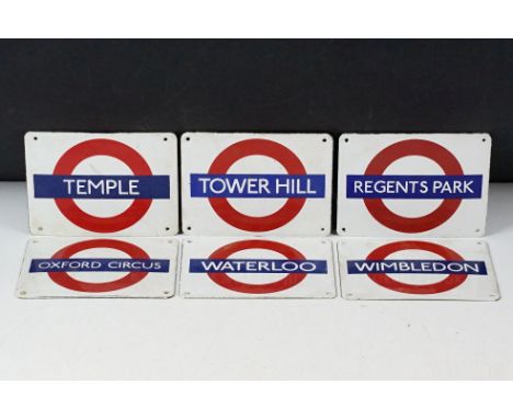 A collection of reproduction enamel London Underground station signs. 