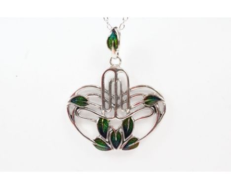 Silver and enamel danish style pendant necklace 
