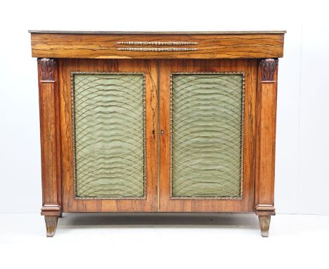 William IV faux rosewood chiffonier, with gilt metal mounts and two grille doors, flanked by carved columns, 91cm high x 108c