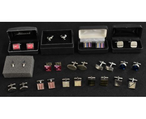 Gentleman's Jewellery - a pair of novelty Spitfire Fighter Plane cufflinks, others Cockerels, stripped multi coloured, Engine