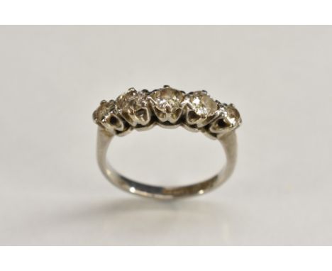 A five stone diamond line ring, inset with five graduated old cut diamonds, total estimated diamond weight approx 0.60ct, ind