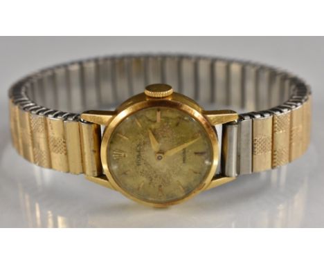 Rolex - a lady's Precision 18ct gold cased wristwatch, silvered dial,  baton markers, arrow hands, 17 jewel manual movement, 