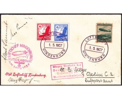 POSTAL HISTORY 1937 Hindenburg Koln flight (S 453A). Envelope posted on board Hindenburg &amp; dropped at Koln; the last drop