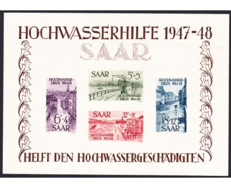 SAAR STAMPS : 1948 Flood disaster relief IMPERF minisheet unmounted mint, very light crease. SG 255a Cat £1000