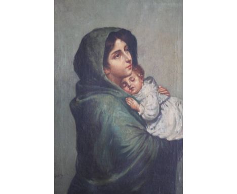 Oil on canvas, portrait of a mother and child, signed Maresca