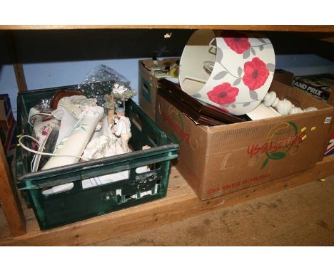 A shelf of miscellaneous decorative items, including a wall clock