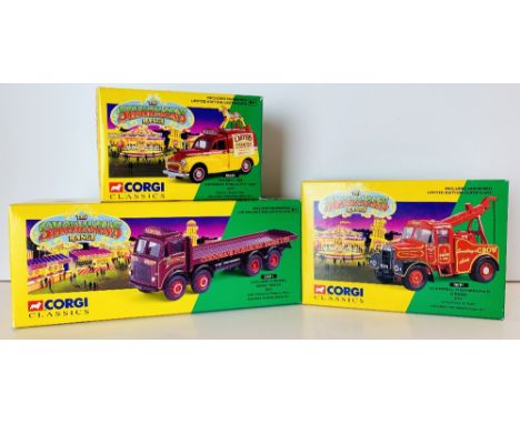 Three Corgi Classics assorted The Showmans Range diecast vehicles boxed