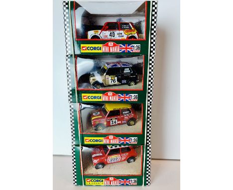 Four Corgi Rally 1/36 Mini Mania assorted Mini Cooper diecast model cars boxed