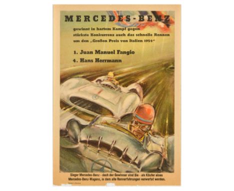 Original vintage motorsport poster celebrating the Mercedes-Benz victory in the Grossen Preis von Italien 1954 Italian Grand 