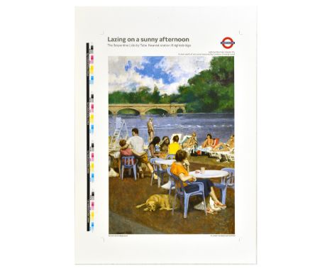 Rare original vintage printer's proof of a London Underground poster Lazing on a Sunny Afternoon The Serpentine Lido by Tube,