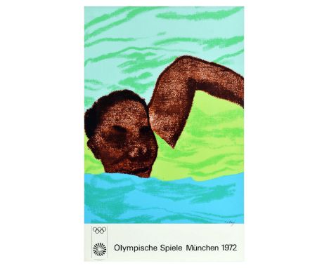 Original vintage sports poster for the 1972 Summer Olympics in Munich (Olympische Spiele Munchen) designed by artist Kitaj (R