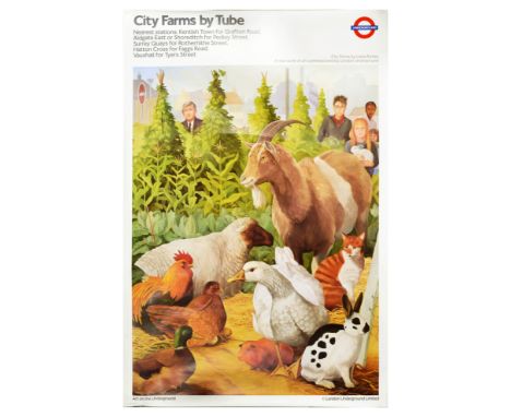 Original vintage London Underground poster for City Farms by Tube nearest stations: Kentish Town for Grafton Road. Aldgate Ea