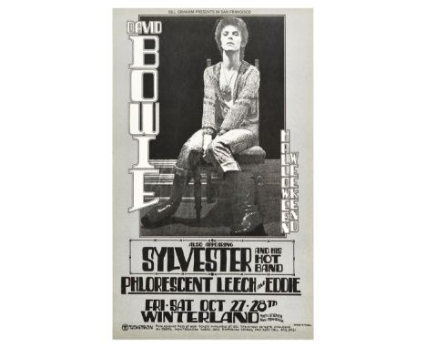 Original vintage advertising poster for David Bowie Halloween Weekend also appearing Sylvester and His Hot Band, Phlorescent 
