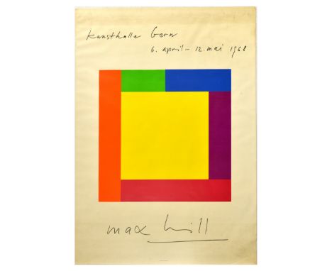 Original vintage advertising poster for Max Bill artwork exhibition at Kunsthalle Bern 6 April to 12 May 1968 featuring a gre