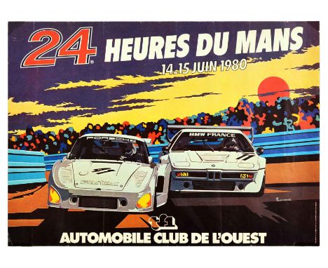 Original vintage motorsport poster for the 24 Heures du Mans / 24 Hours of Le Mans on 14-15 June 1980 featuring the text in b