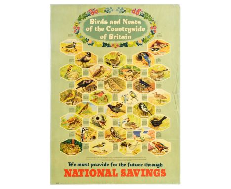 Original vintage propaganda poster for National Savings - Birds and Nests of the Countryside of Britain - We must provide for