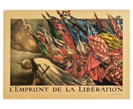 Original antique World War One propaganda poster inviting to buy war bonds - L'Emprunt de la Liberation / Subscription Loan f