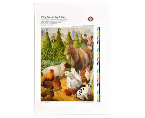 Rare original vintage printer's proof of a London Underground poster for City Farms by Tube nearest stations: Kentish Town fo