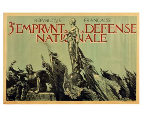 Original antique World War One propaganda poster inviting to buy war bonds - Republique Francaise 3e Emprunt de la Defense Na