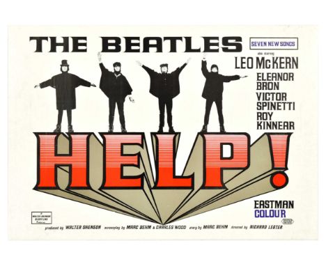 Set of reproductions of popular Beatles posters. 1. Help The Beatles movie poster.  Good condition, staining, creasing, Count