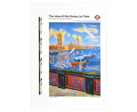 Rare original vintage printer's proof of a travel poster - The view of the House, by Tube - by London Underground and London 