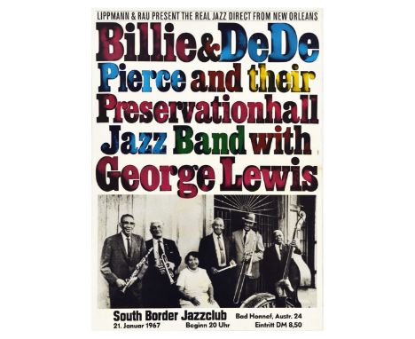 Original vintage advertising poster for Billie &amp; DeDe Pierce and their Preservationhall Jazz Band with George Lewis at So