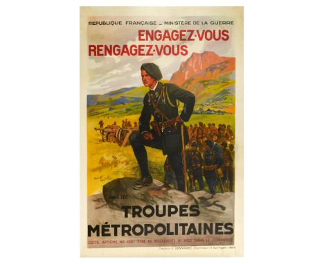 Original vintage propaganda recruitment poster Engagez-vous, Rengagez-vous / Get involved, engage. Great design by Maurice To