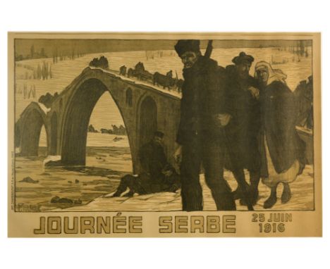 Original antique World War One poster titled Journee Serbe 25 Juin 1916 / Serbian Day 25 June 1916, featuring a lithograph by