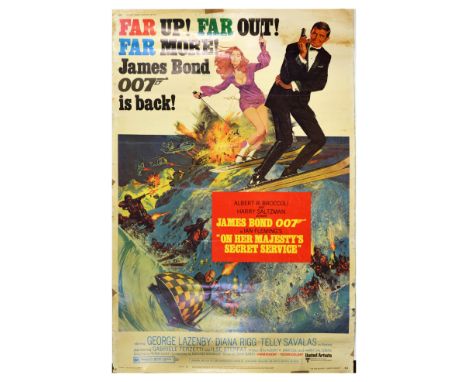Original vintage movie poster for the first release of James Bond film On Her Majesty's Secret Service - Far Up! Far Out! Far