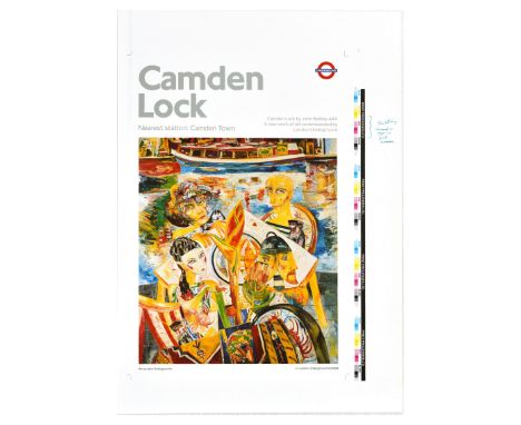 Rare original vintage printer's proof of a London Underground poster for Camden Lock nearest station Camden Town. Colourful i