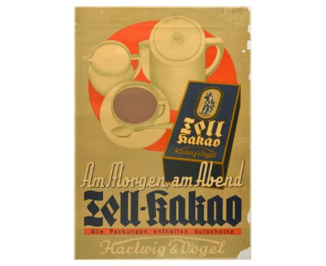 Original vintage advertising poster for Zell cocoa drink by Hartwig &amp; Vogel - Am Morgen, am Abend Zell-kakao / In the mor
