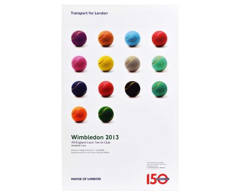 Original travel and sport poster for Wimbledon 2013 Tournament All England Lawn Tennis Club 24 June to 7 July, the poster fea