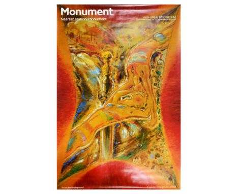 Original vintage London Underground poster - Monument nearest station Monument - featuring an abstract view of the historic 1