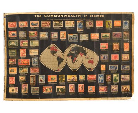 Set of three original vintage travel posters. 1.  The Commonwealth in stamps - Each of these 69 stamps tells you something ab